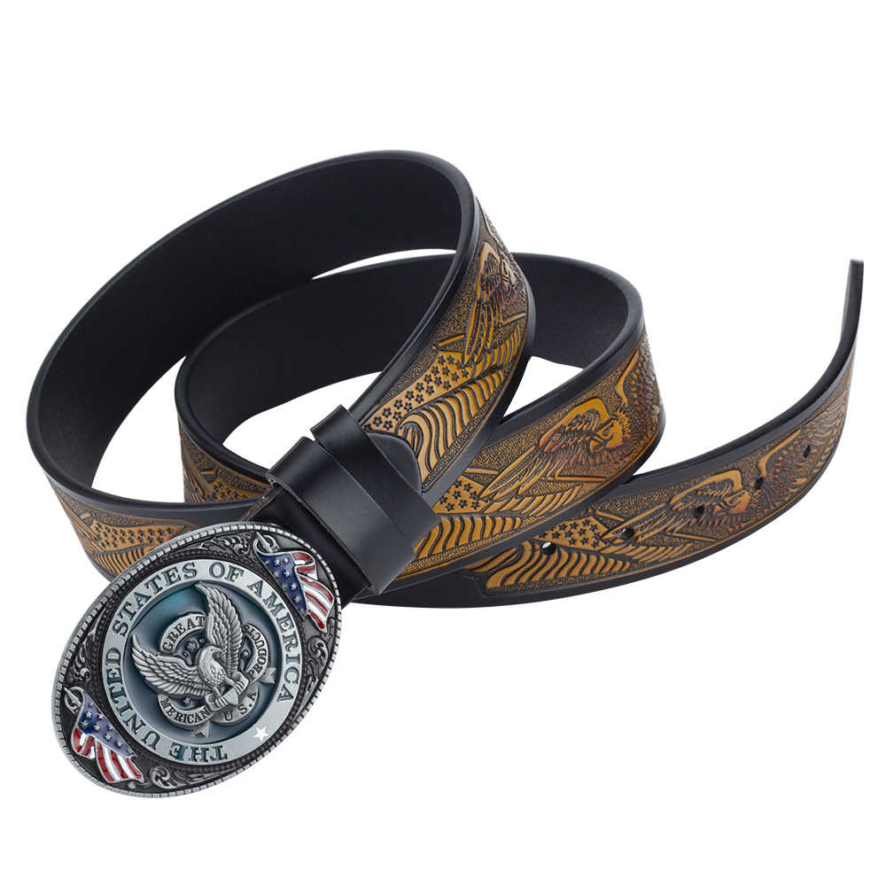 American Eagle Western Leather Belt - CowderryBeltsBlack With Brown