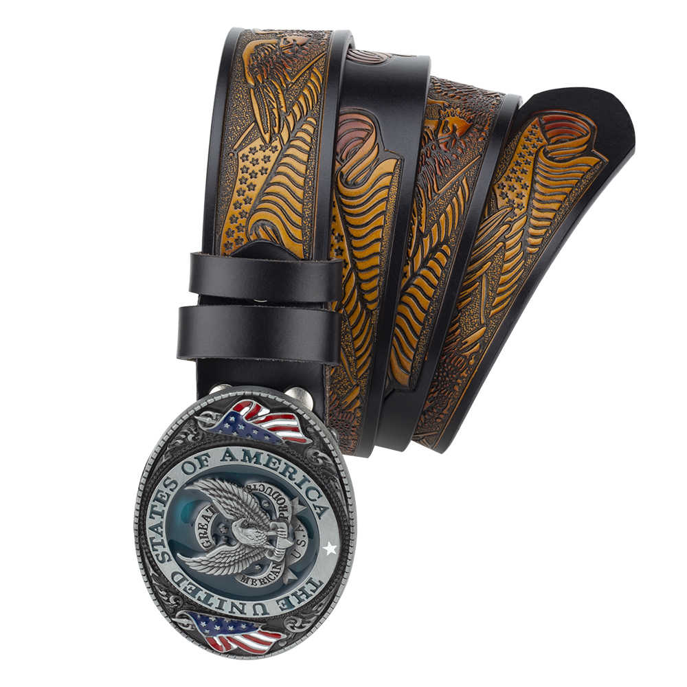 American Eagle Western Leather Belt - CowderryBeltsBlack With Brown