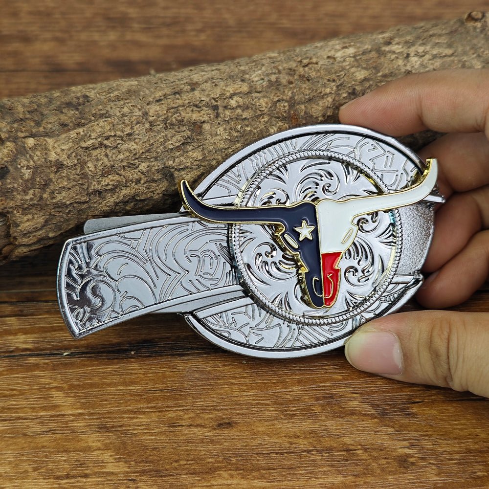 American Pride Patriotic White Cowboy Belt Buckle - CowderryBelt BucklesTexas Longhorn