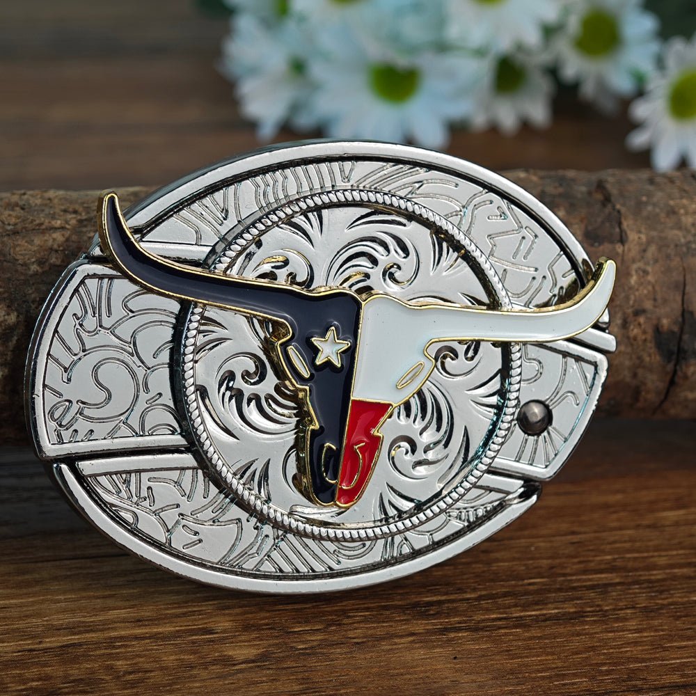 American Pride Patriotic White Cowboy Belt Buckle - CowderryBelt BucklesTexas Longhorn