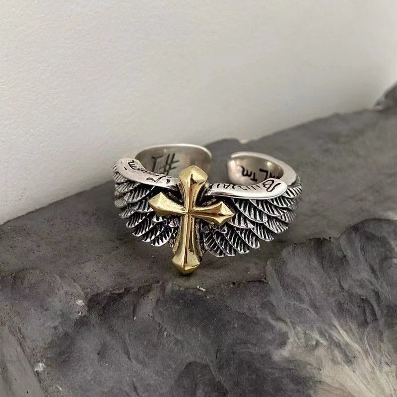 Angel Wings with Cross Open Ring - Cowderry
