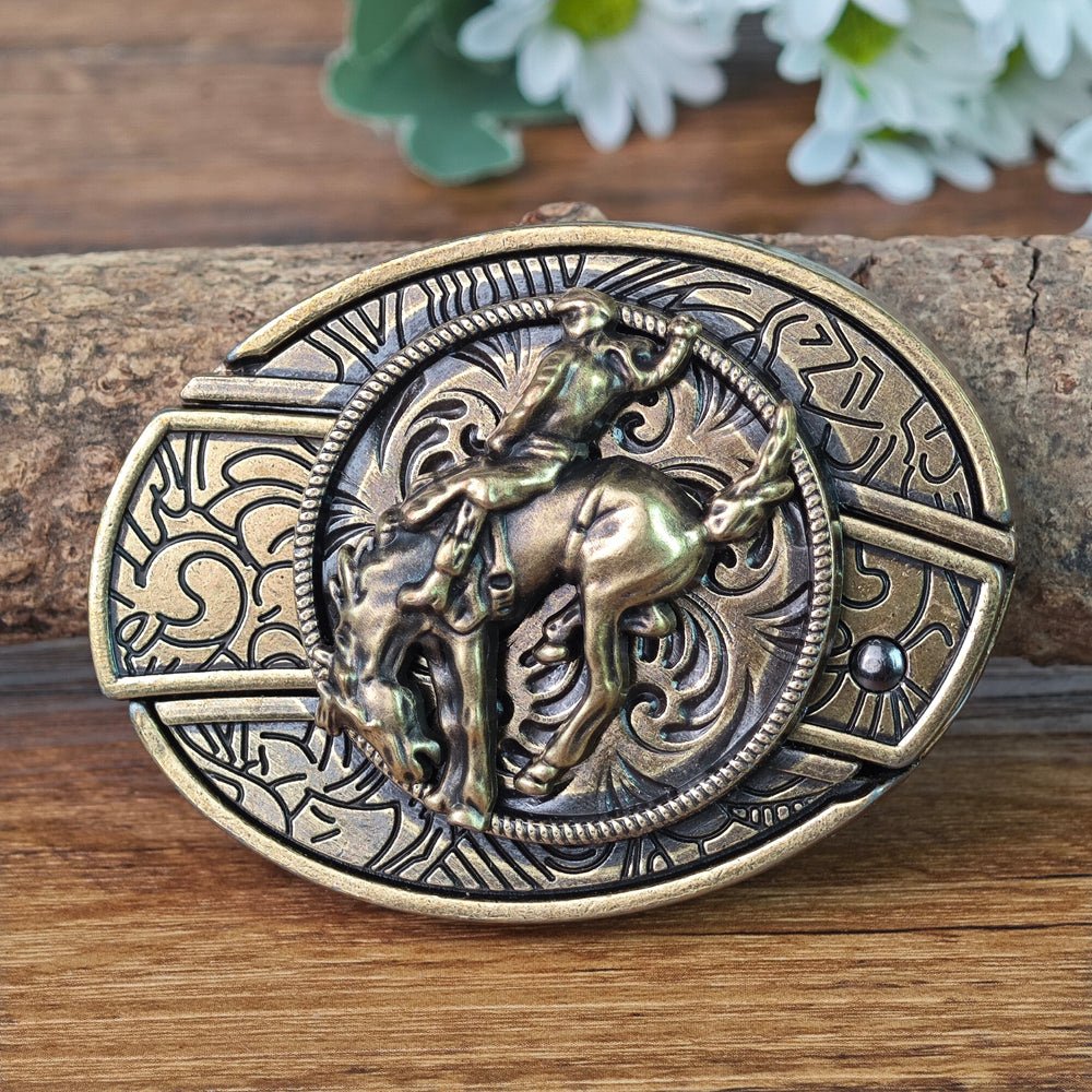 Antique Brass Rodeo Cowboy Buckle - CowderryBelt BucklesBronc Rider
