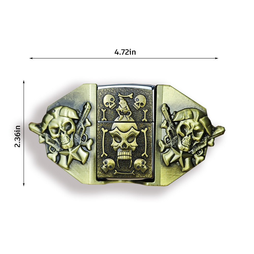 Antique Bronze Pirate Skull Lighter Belt Buckle - CowderryBelt Buckles
