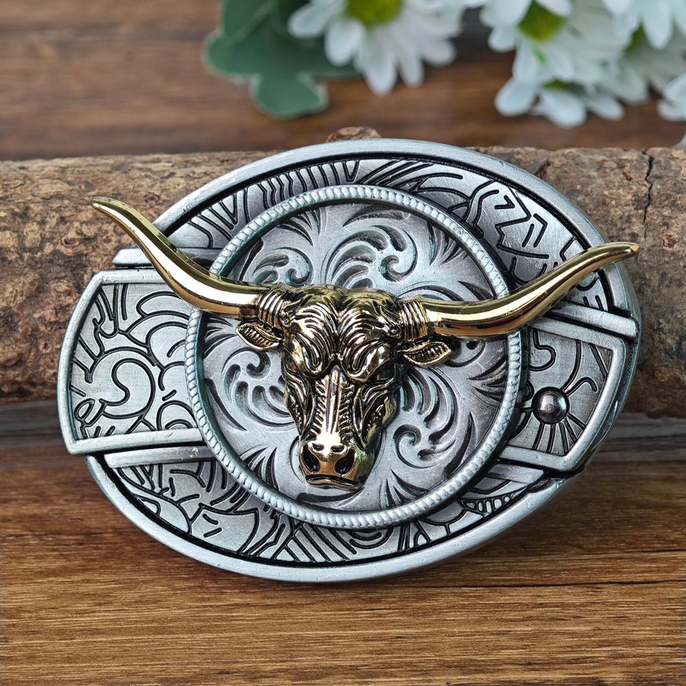 Antique Silver Cowboy Belt Buckle - CowderryBelt BucklesGold Longhorn