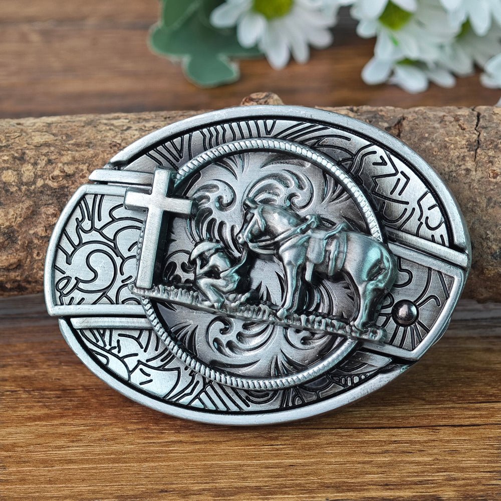Antique Silver Cowboy Belt Buckle - CowderryBelt BucklesPraying