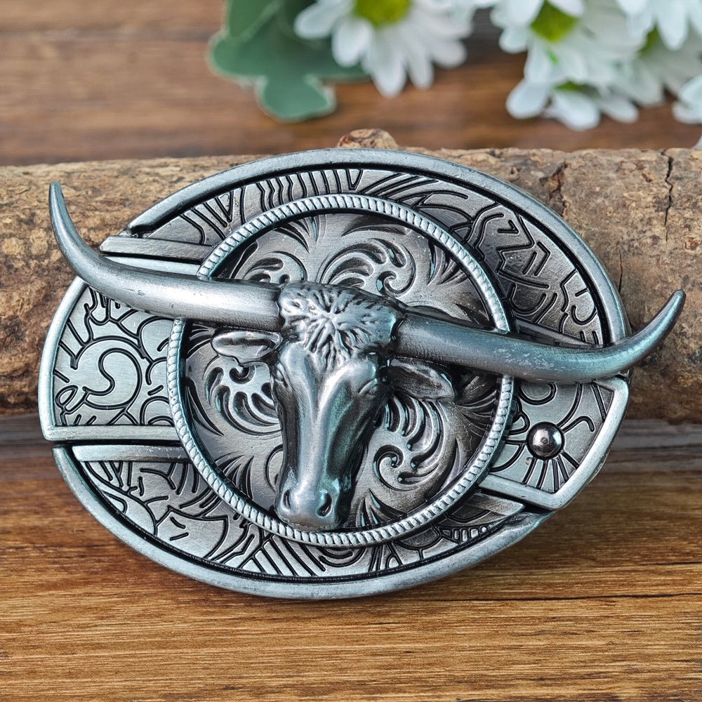 Antique Silver Cowboy Belt Buckle - CowderryBelt BucklesSilver Longhorn