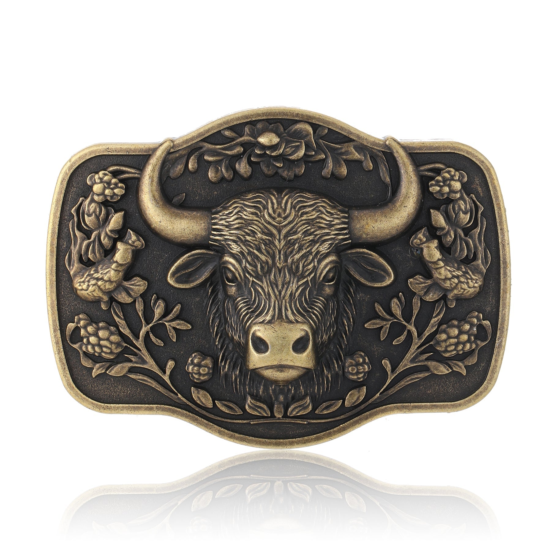 Antique Texas Longhorn Bull Western Cowboy Belt Buckle - CowderryBelt BucklesAntique Gold