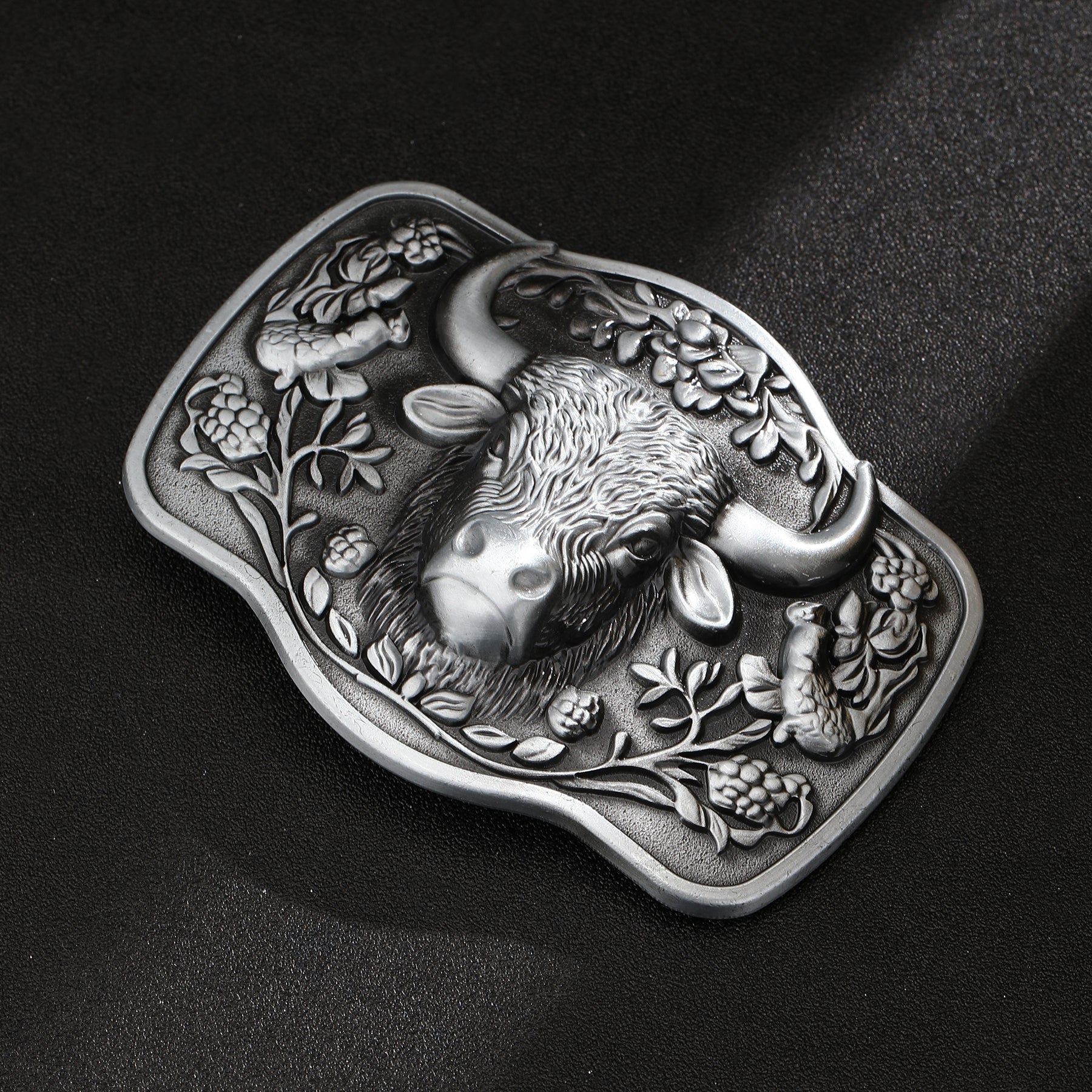 Antique Texas Longhorn Bull Western Cowboy Belt Buckle - CowderryBelt BucklesAntique Silver