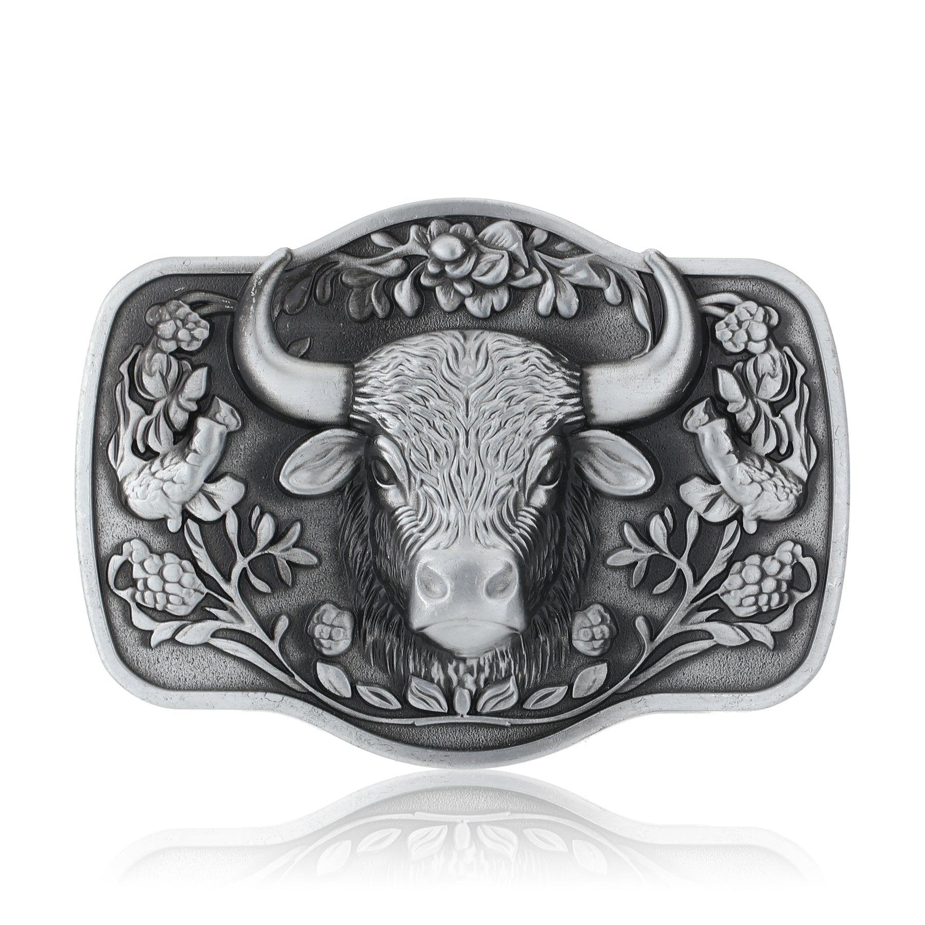 Antique Texas Longhorn Bull Western Cowboy Belt Buckle - CowderryBelt BucklesAntique Silver