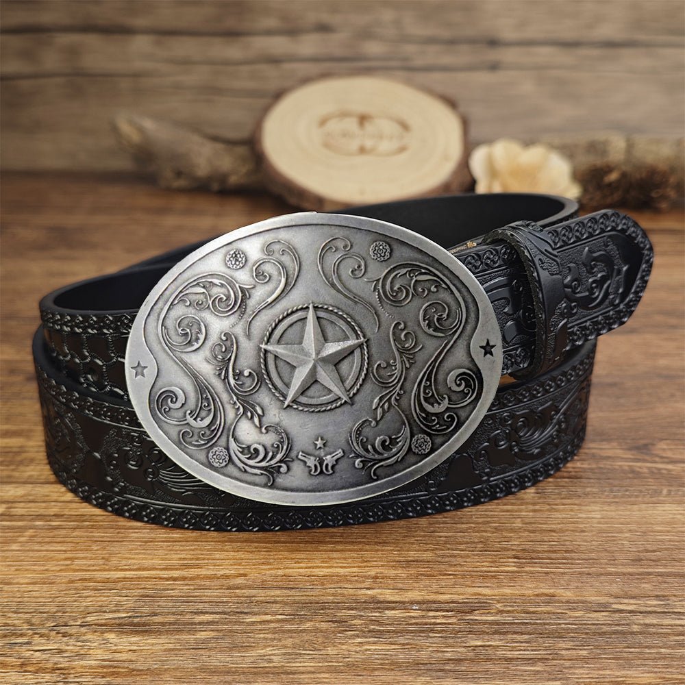 Black Leather belt with Beer Can Holder Buckle - CowderryBeltsBull