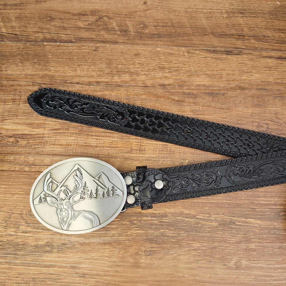 Black Leather belt with Beer Can Holder Buckle - CowderryBeltsDeer