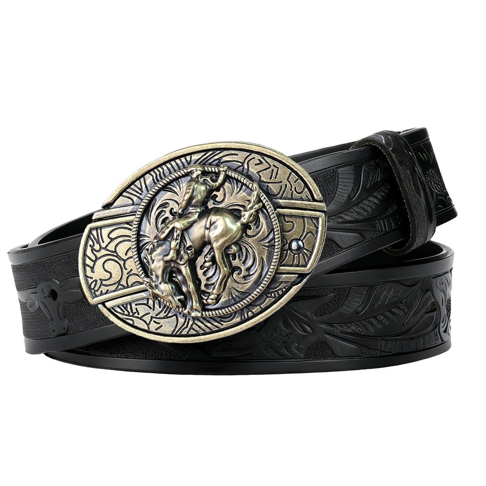 Black Leather Longhorn Rodo Belt - CowderryBeltsBronc Rider