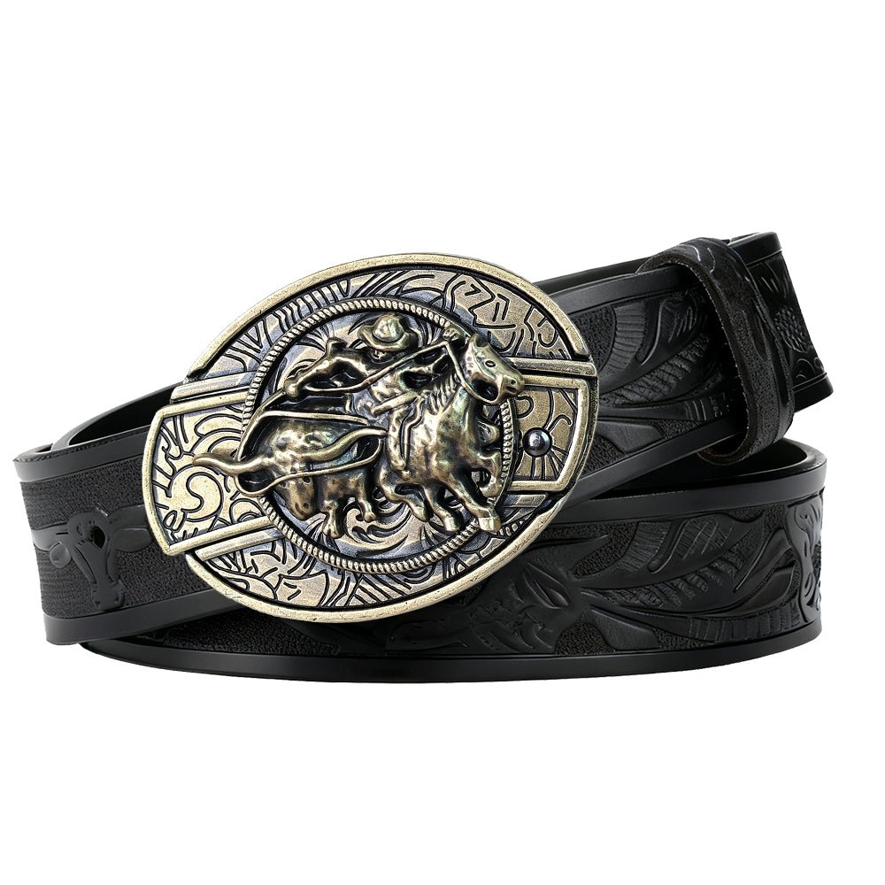 Black Leather Longhorn Rodo Belt - CowderryBeltsCalf Roper
