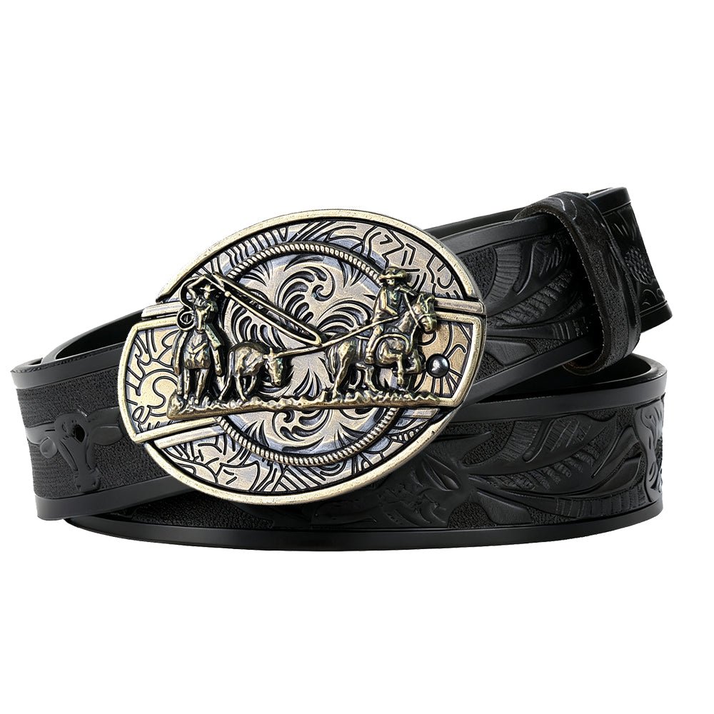 Black Leather Longhorn Rodo Belt - CowderryBeltsTeam Roper