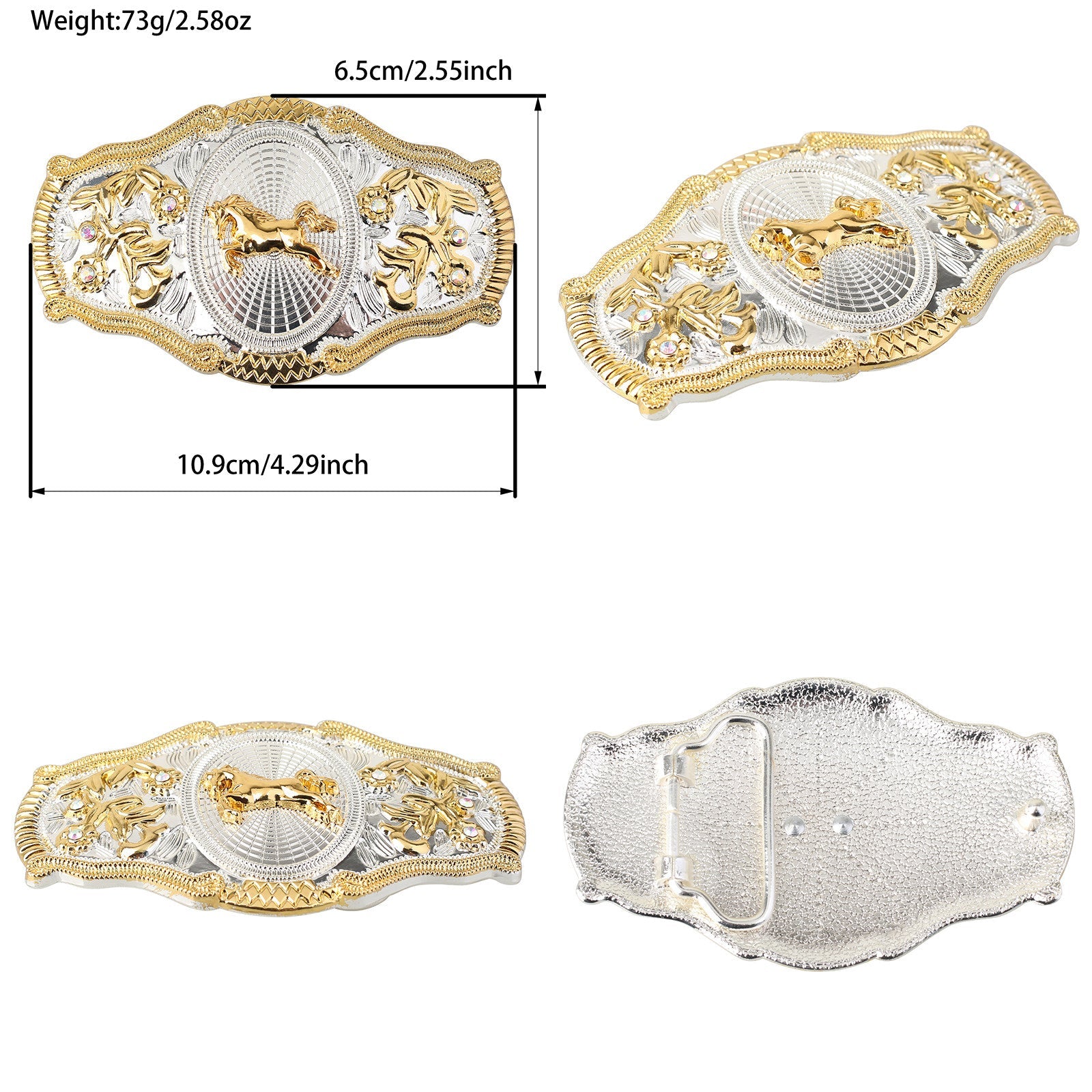Black Western Leather Belt Gold Silver Rodeo Buckle Cowboy - CowderryBeltsHorse Head