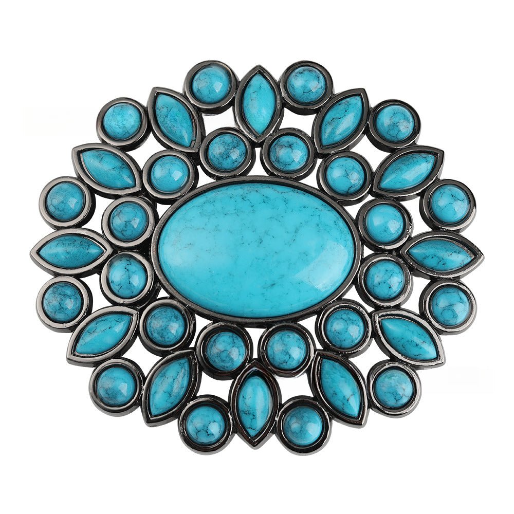 Boho Turquoise Cluster Western Belt Buckle - CowderryBelt Buckles