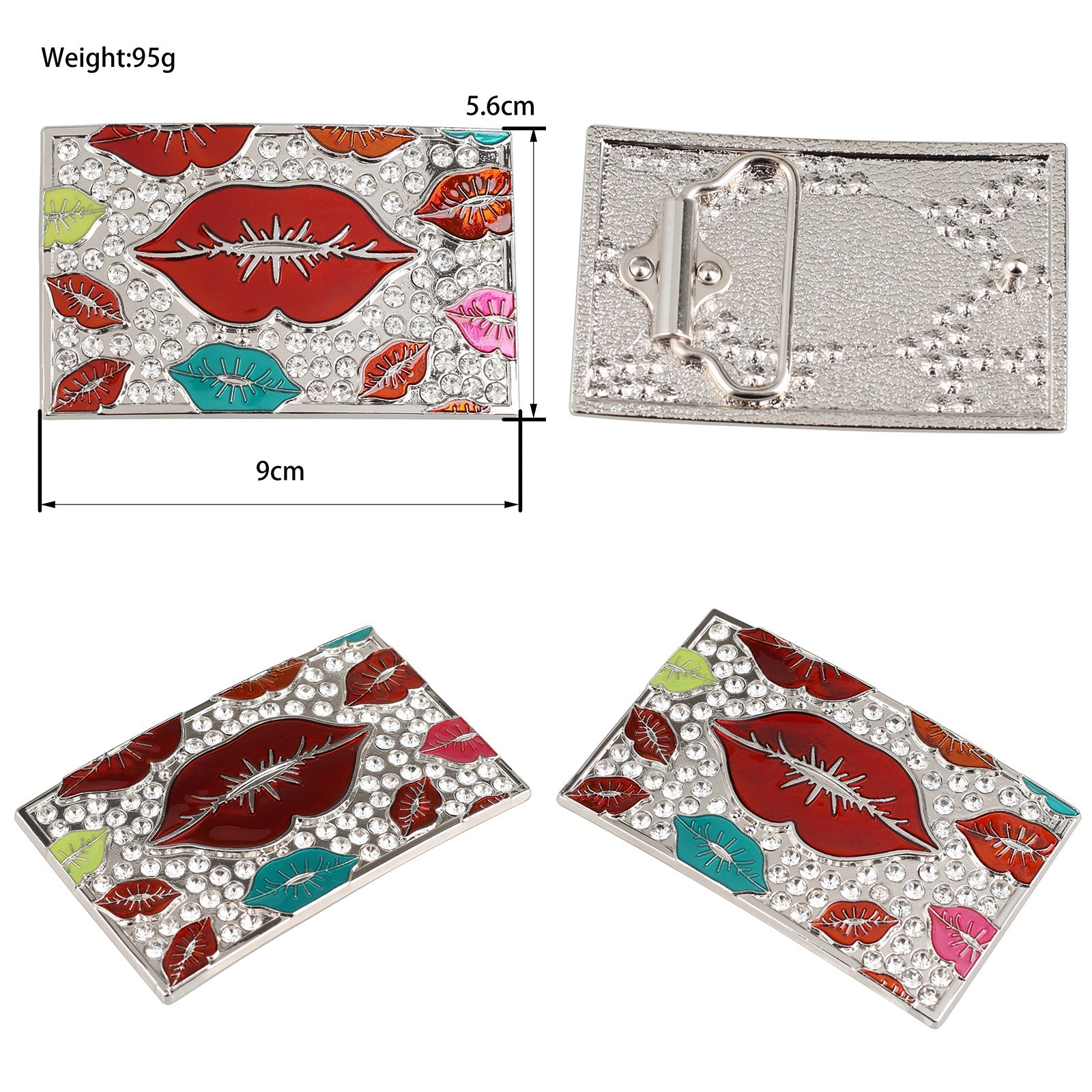 Colorful Lips Crystal Rhinestone Western Belt Buckle for Women - CowderryBelt Buckle