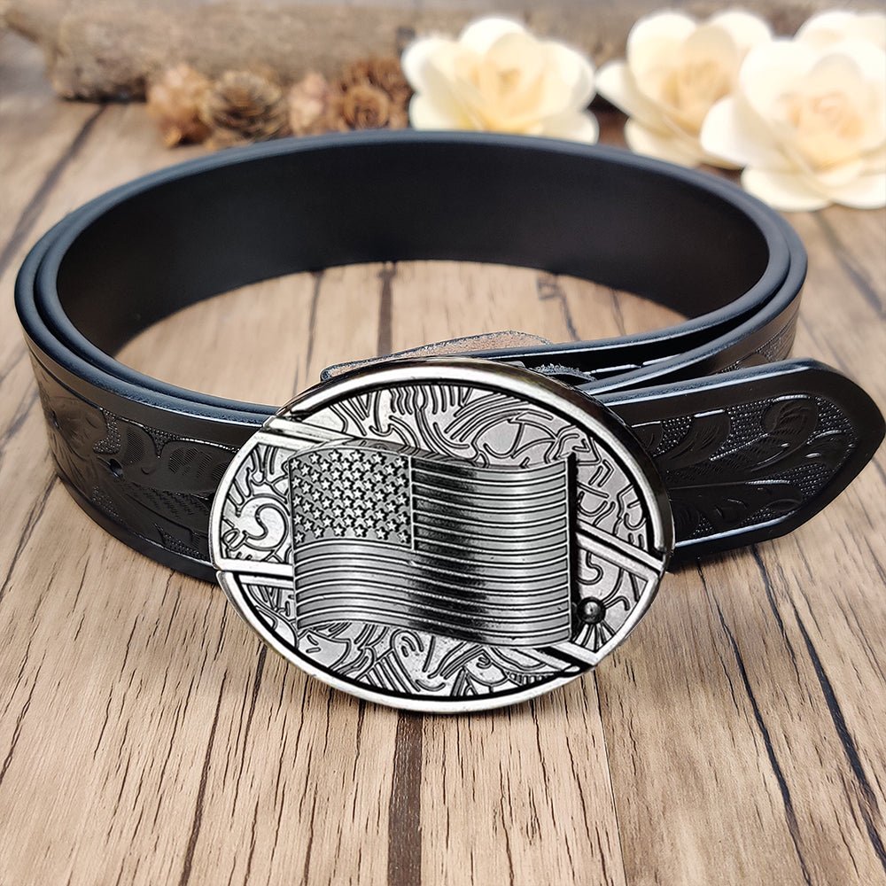 Cool Belt Buckle With Western Black Country Utility Belt - CowderryBeltUSA Flag