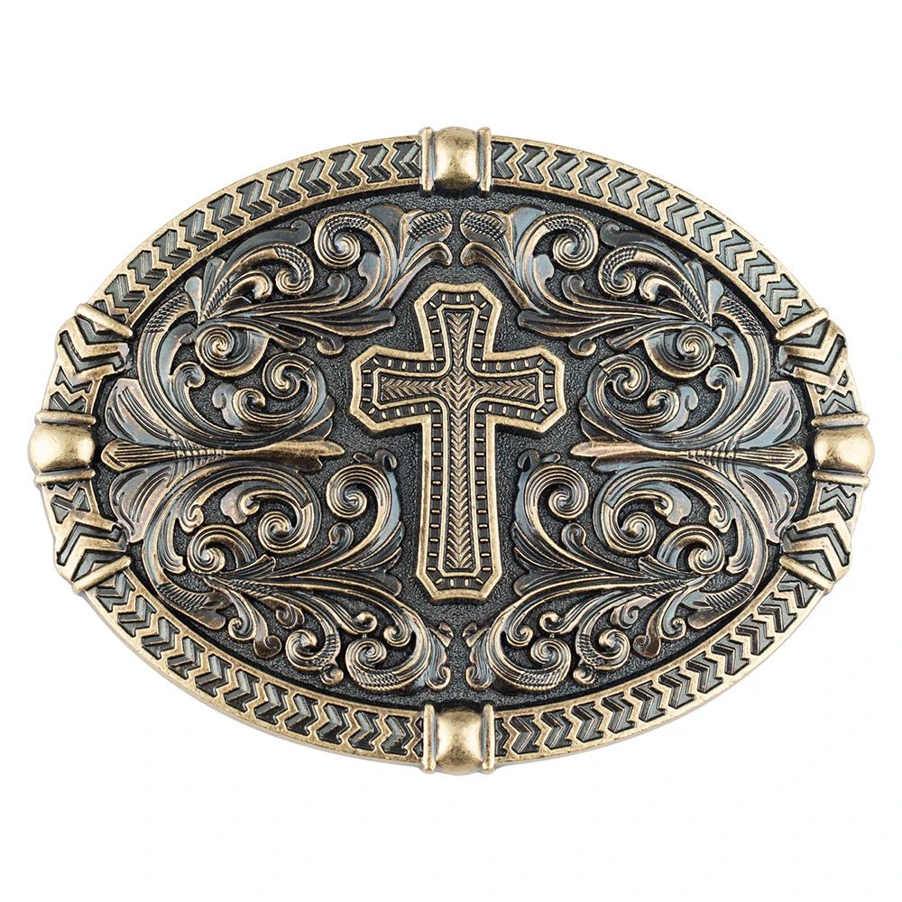 Cross Floral Engraved Western Belt Buckle - CowderryBelt BucklesStyle 1