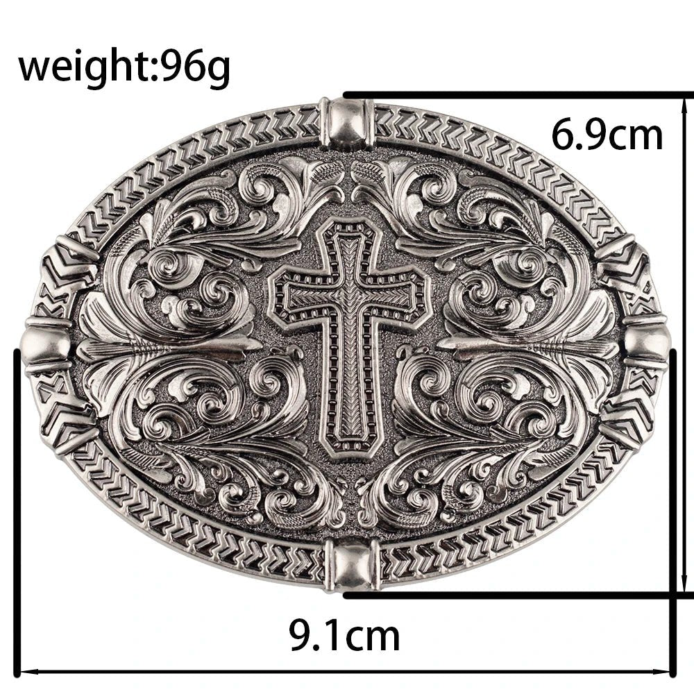 Cross Floral Engraved Western Belt Buckle - CowderryBelt BucklesStyle 1