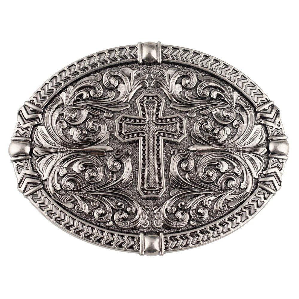 Cross Floral Engraved Western Belt Buckle - CowderryBelt BucklesStyle 1
