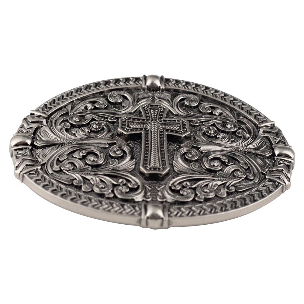 Cross Floral Engraved Western Belt Buckle - CowderryBelt BucklesStyle 1