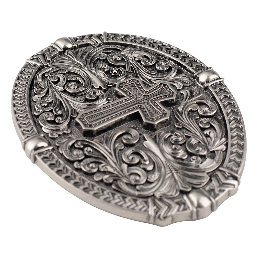 Cross Floral Engraved Western Belt Buckle - CowderryBelt BucklesStyle 1