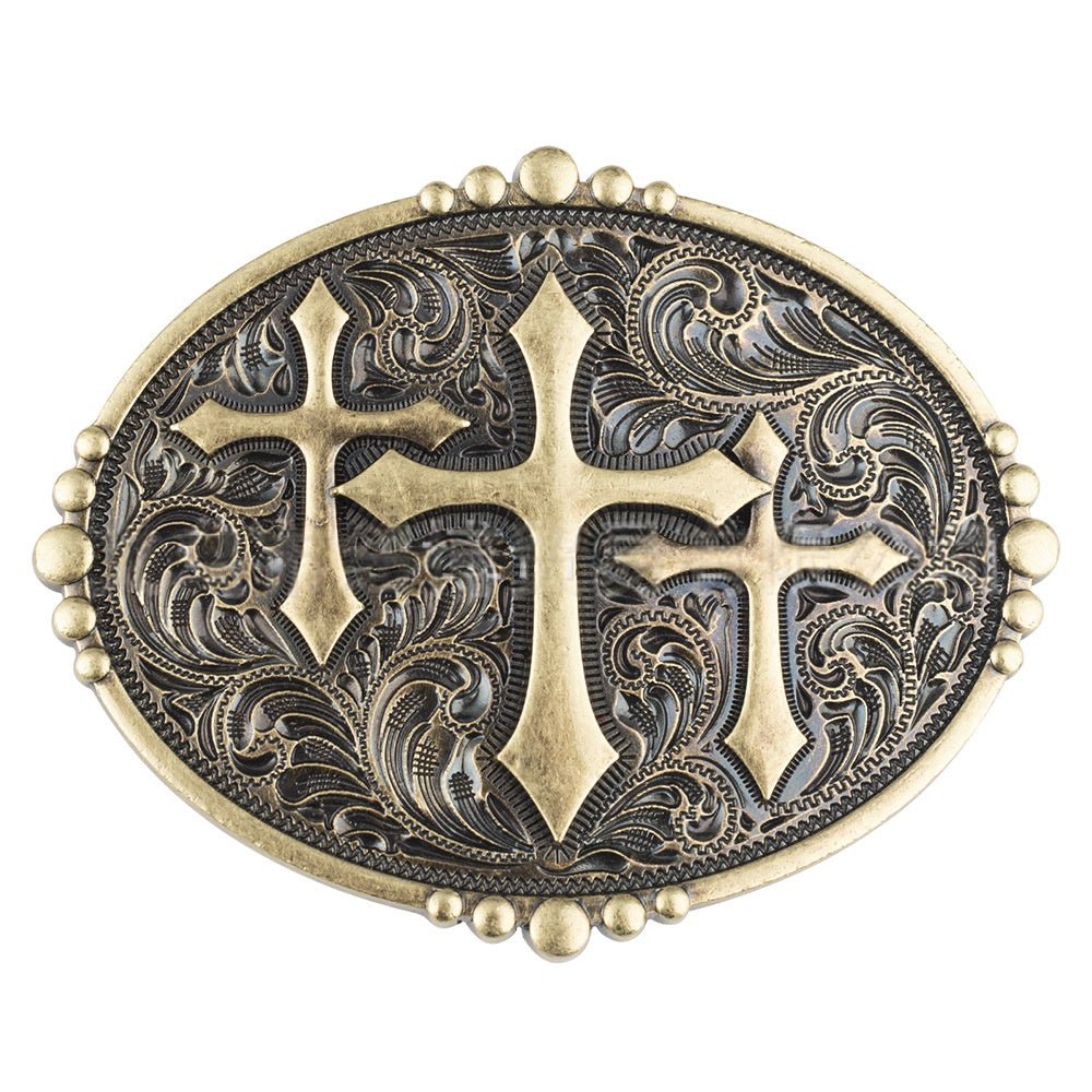 Cross Floral Engraved Western Belt Buckle - CowderryBelt BucklesStyle 2