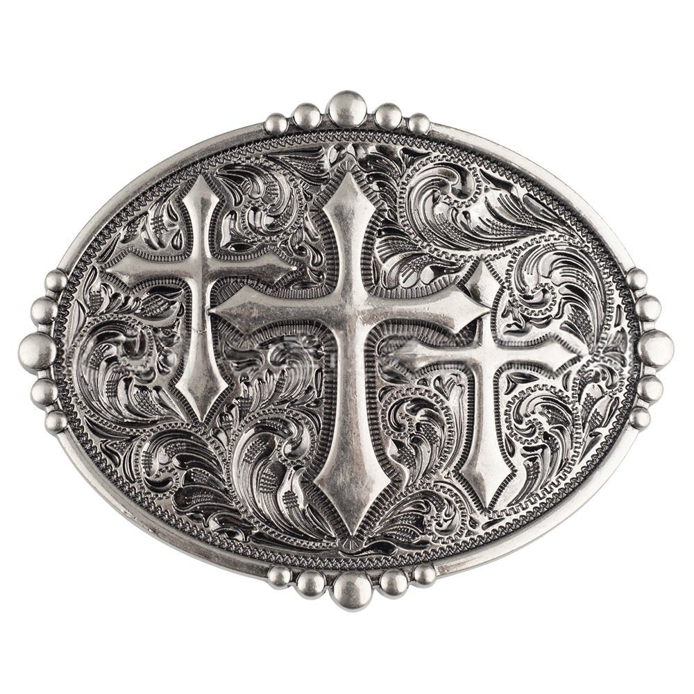 Cross Floral Engraved Western Belt Buckle - CowderryBelt BucklesStyle 2
