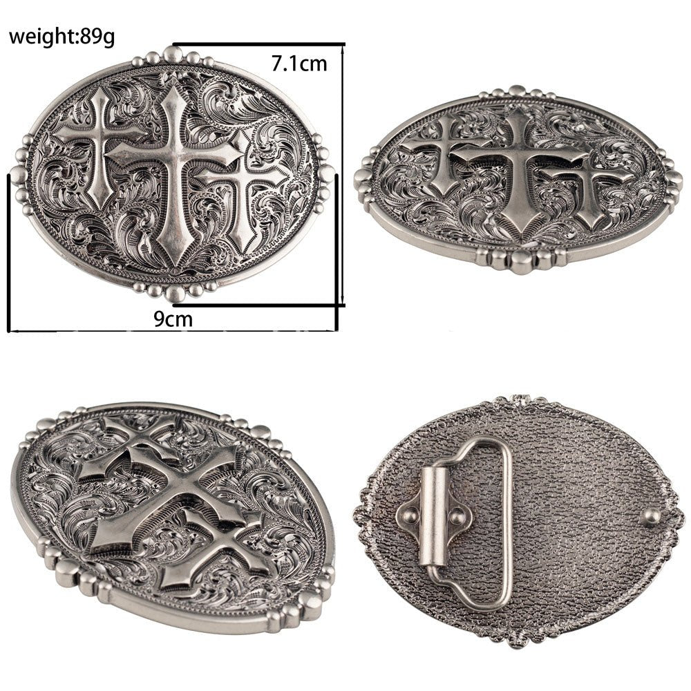 Cross Floral Engraved Western Belt Buckle - CowderryBelt BucklesStyle 2