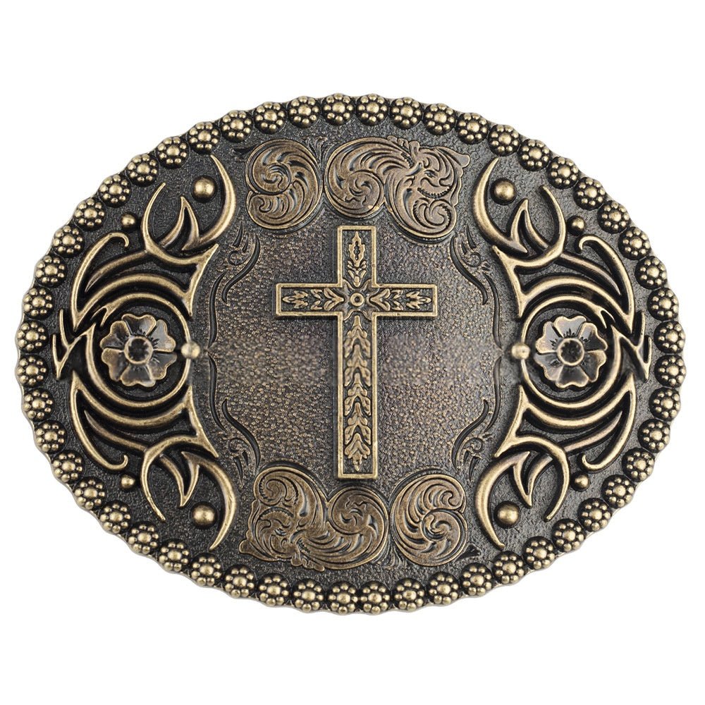 Cross Floral Engraved Western Belt Buckle - CowderryBelt BucklesStyle 3