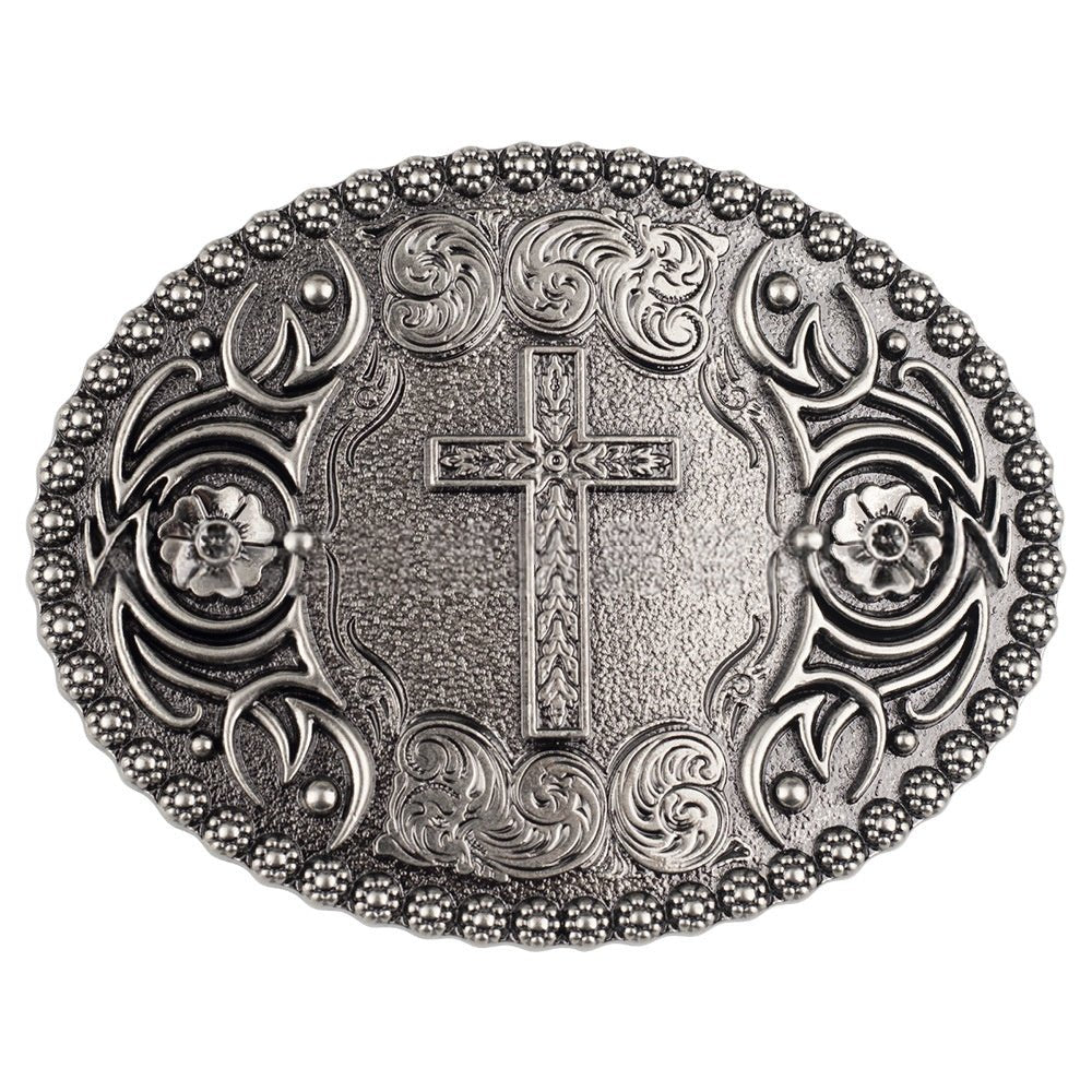 Cross Floral Engraved Western Belt Buckle - CowderryBelt BucklesStyle 3