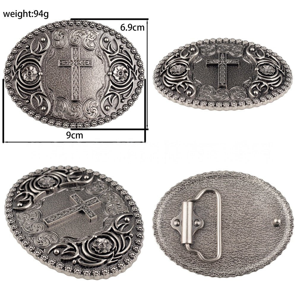 Cross Floral Engraved Western Belt Buckle - CowderryBelt BucklesStyle 3
