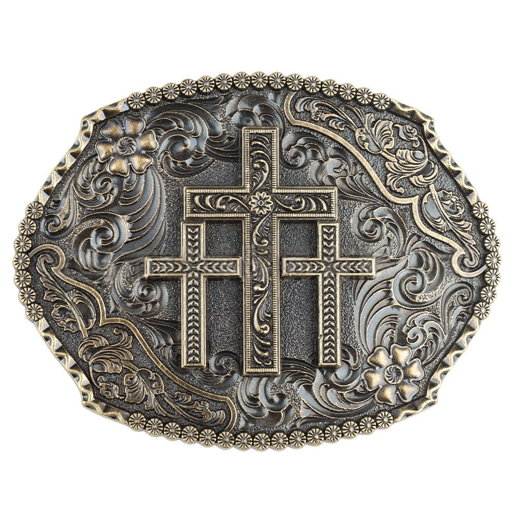 Cross Floral Engraved Western Belt Buckle - CowderryBelt BucklesStyle 4