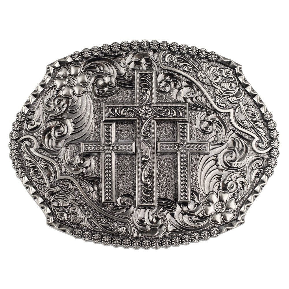 Cross Floral Engraved Western Belt Buckle - CowderryBelt BucklesStyle 4