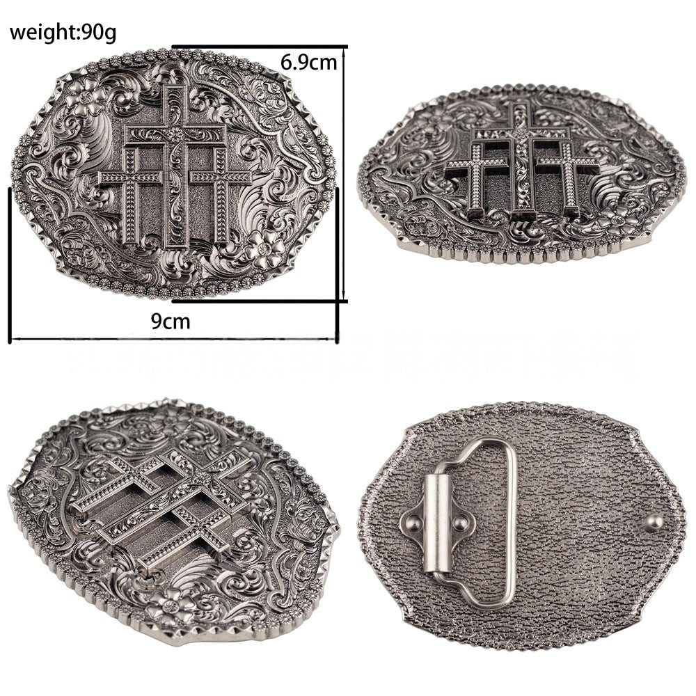 Cross Floral Engraved Western Belt Buckle - CowderryBelt BucklesStyle 4