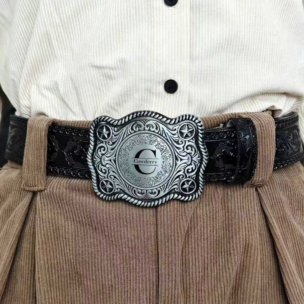 Custom Western Belt Buckle with Name and Initial - CowderryBelt Buckles