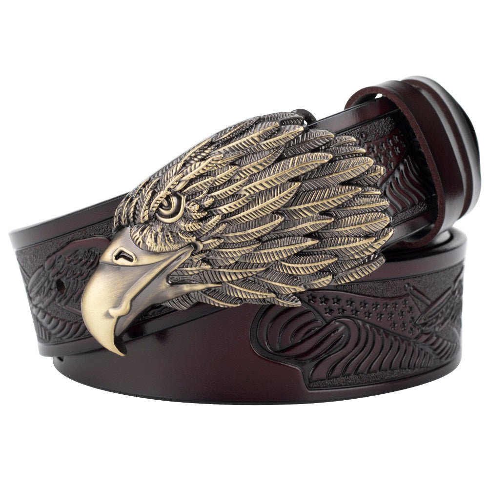 Eagle American Patriot Embossed Leather Western Cowboy Belt - CowderryBeltsAntique Gold