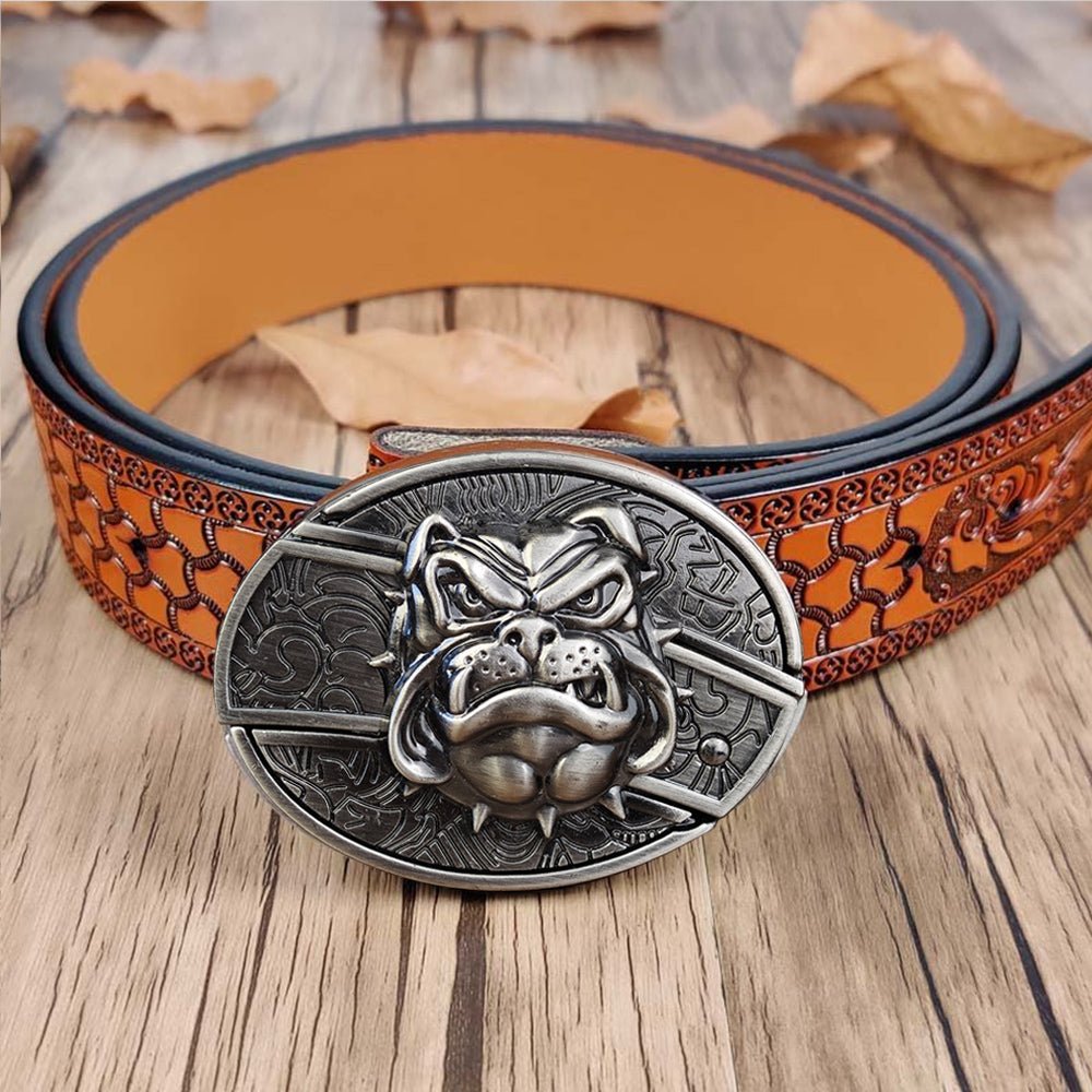 Embossed Country Utility Belt with Cool Oval Belt Buckle - CowderryBeltsBulldog