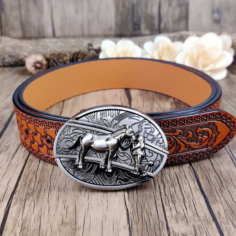 Embossed Country Utility Belt with Cool Oval Belt Buckle - CowderryCowgirl