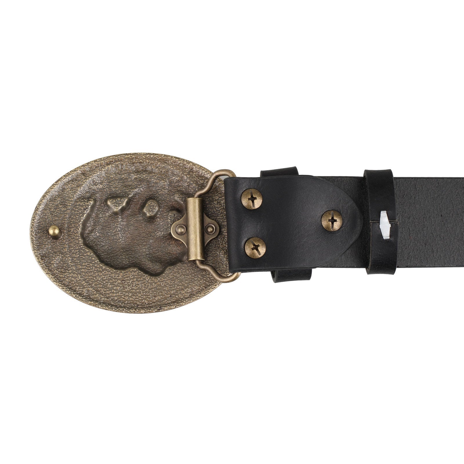Genuine Mens Leather Belt Antique Bronze Grizzly Bear Fishing Oval Buckle - CowderryBeltsBrown