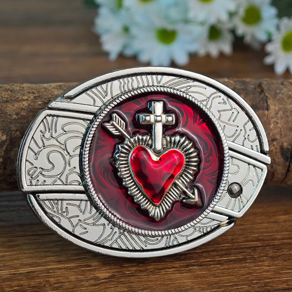 Gothic Belt Buckle White Red Enamel Oval - CowderryBelt BucklesSacred Heart Cross