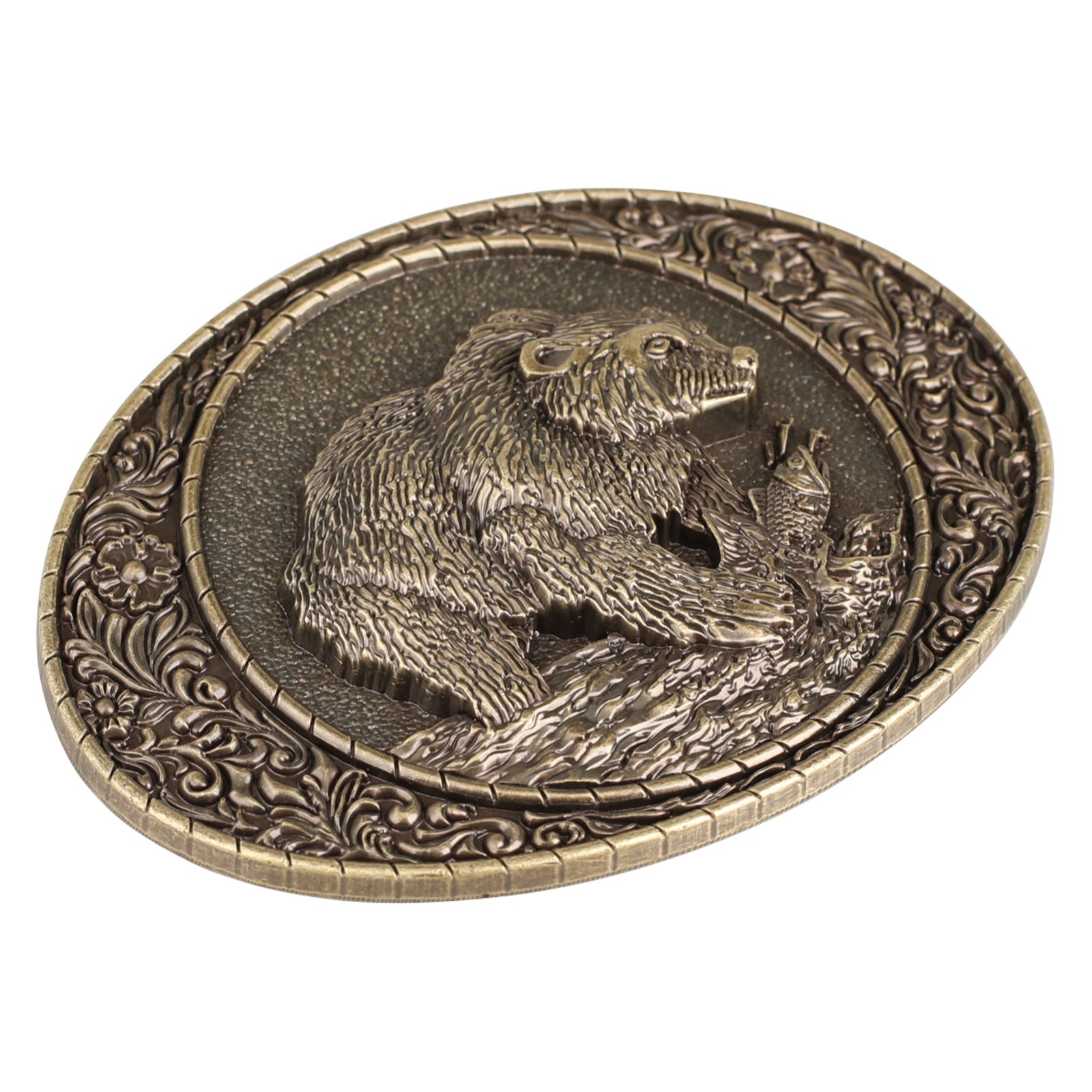 Grizzly Bear Fishing Western Belt Buckle - CowderryBelt Buckles