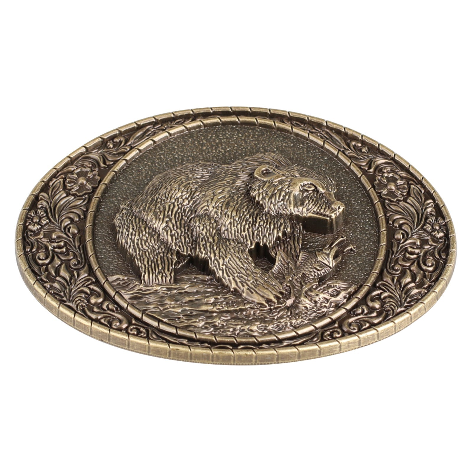 Grizzly Bear Fishing Western Belt Buckle - CowderryBelt Buckles