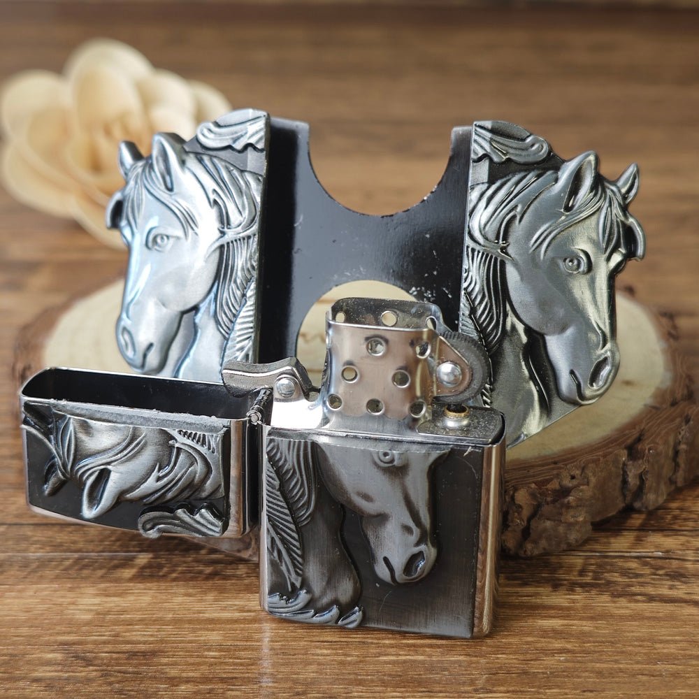 Horse Belt Buckle with Secret Lighter Inside - CowderryBelt BucklesSilver