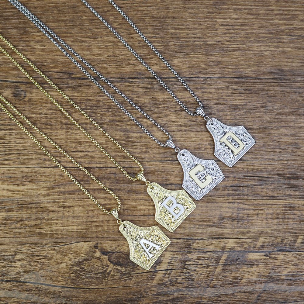 Initial Cow Tag Necklace Gold and Silver - CowderryNecklacesGold