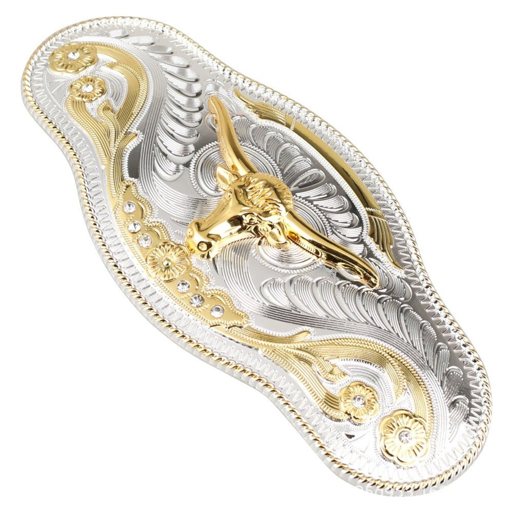 Large Two - tone Belt Buckle Western Cowboy Rodeo Style - CowderryBelt BucklesLonghorn