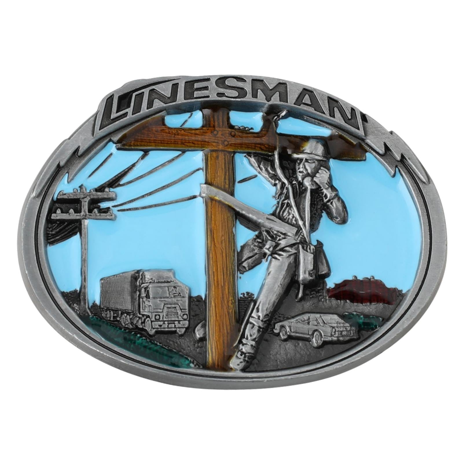Linesman Belt Buckle Oval Power Line Worker Electrician - CowderryBelt Buckles