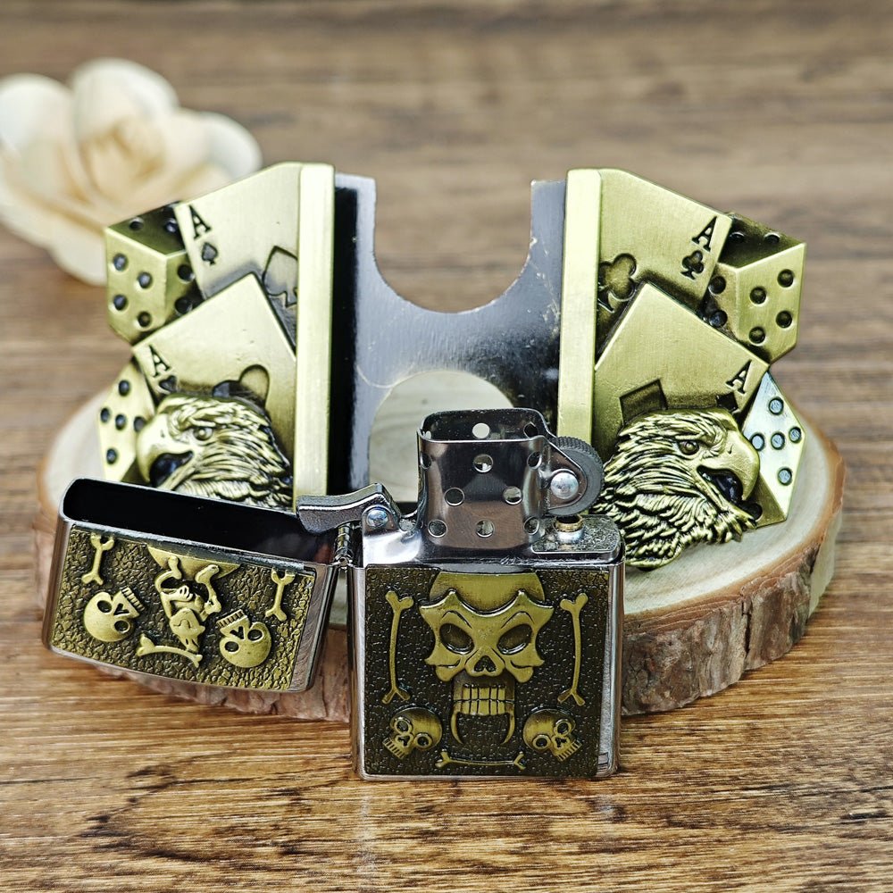 Lucky Skull and Eagle Lighter Holder Belt Buckle Antique Bronze - CowderryBelt Buckles