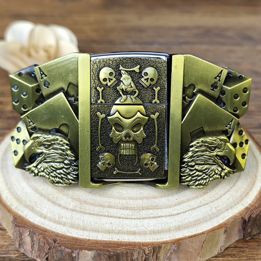 Lucky Skull and Eagle Lighter Holder Belt Buckle Antique Bronze - CowderryBelt Buckles